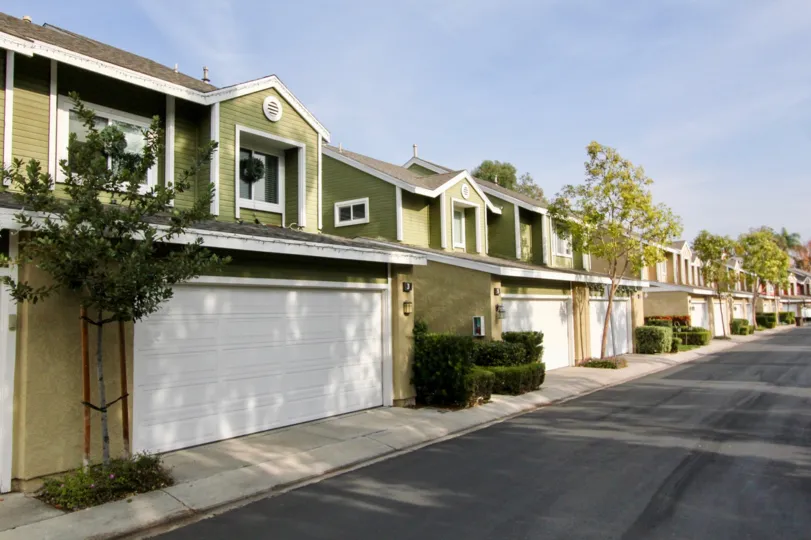 Street with row of homes and shrubs in Glenwood Park