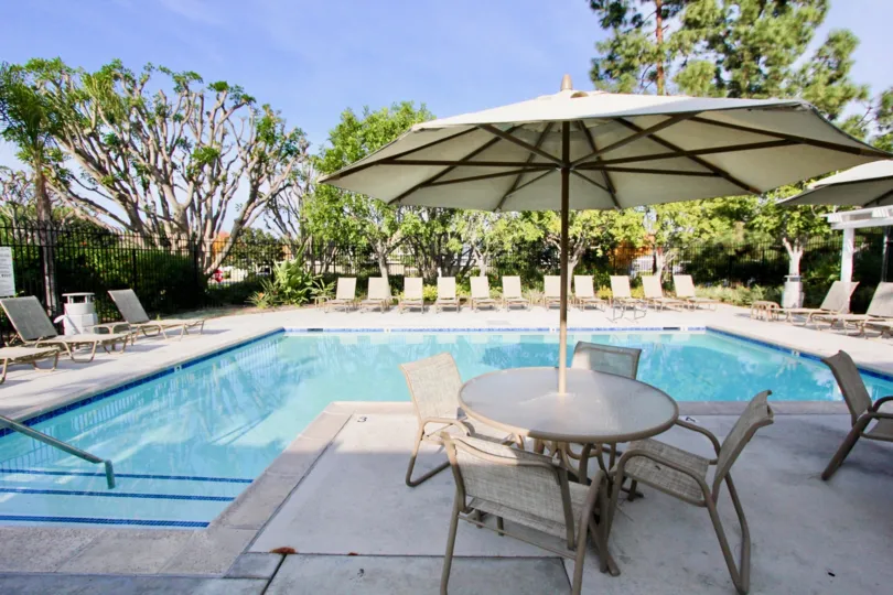 A sweet beautiful swimming pool in the Heather Ridge with some iron grill and plants also.