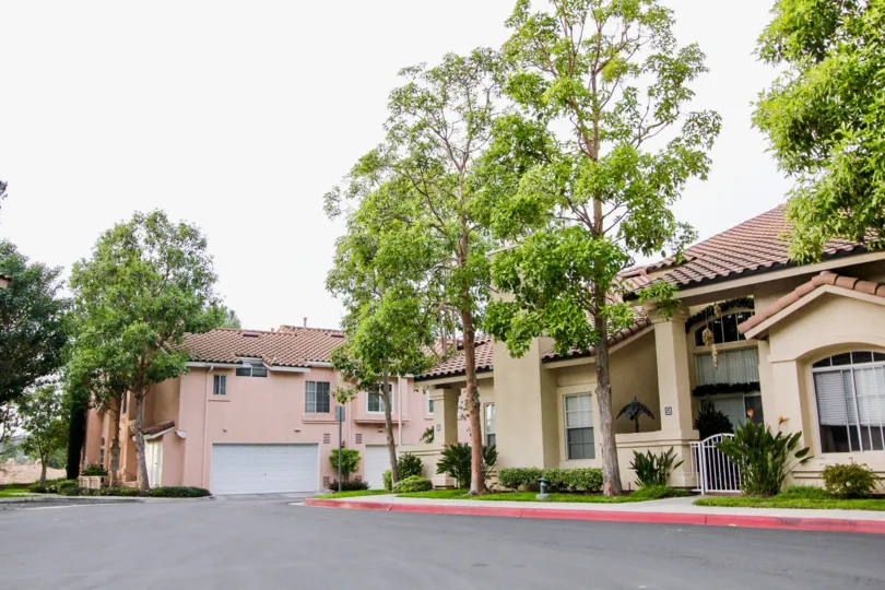 Trees line the streets in Seacliff Court, shading the Spanish style homes.