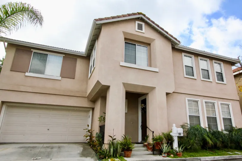 Front view of house in community of Tiburon in Aliso Viejo, California.