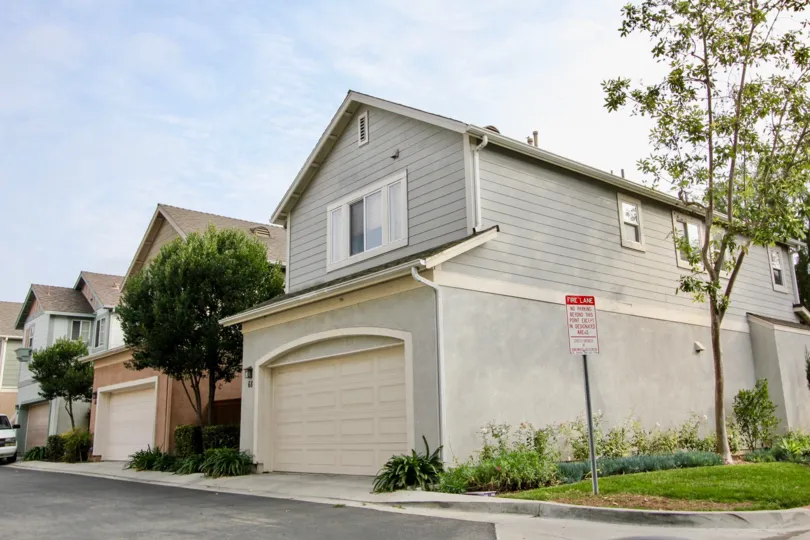 variety of tress standing in between the houses in Twelve Picket Lane City: Aliso Viejo in a cloudy day