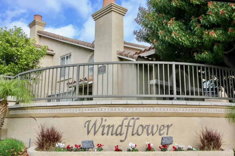 A sunny day at the entrance to Windflower in Aliso Viejo, CA