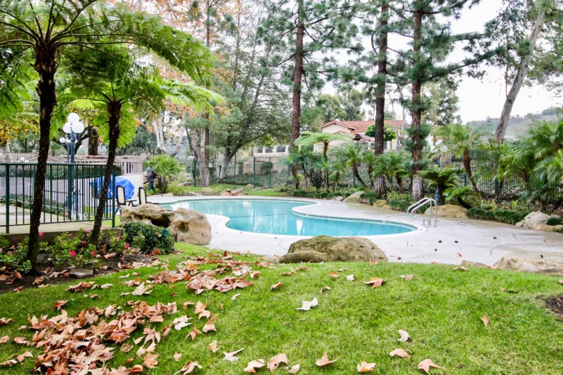 Galerie Swimming pool with green garden in Anaheim Hills