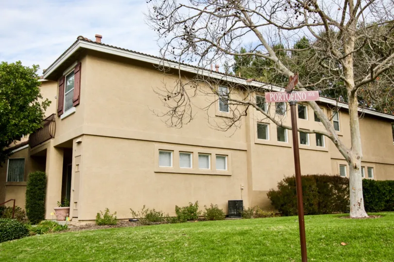 Monaco Building having green Garden in side view at Anaheim Hills City