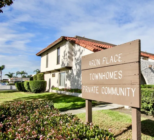 A private communty of townhomes at Aron Place in Anaheim California.
