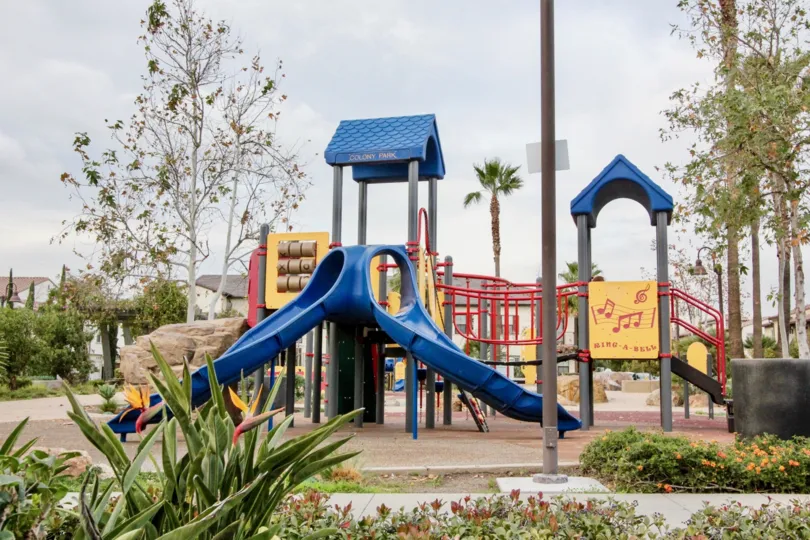 A cloudy day at Colony park with a children's playground