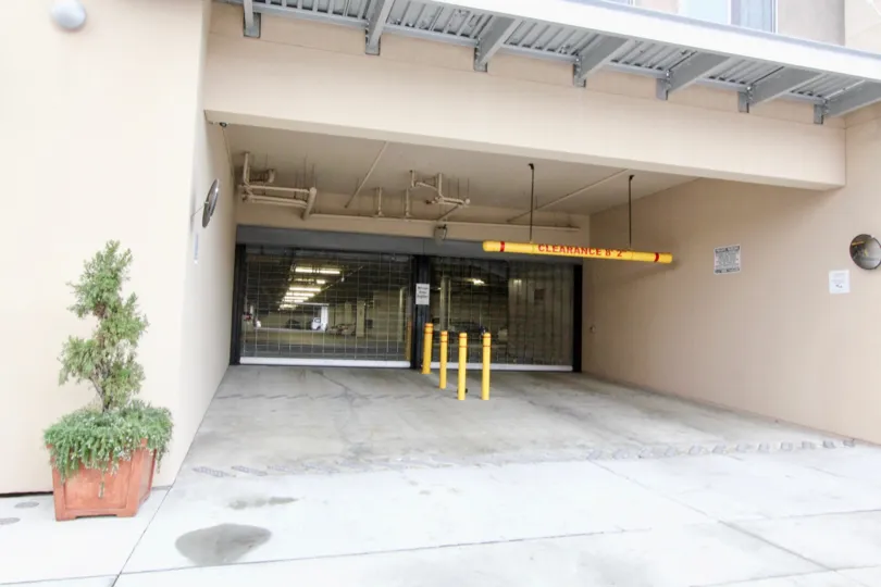 A parking entrance in the Harbor Lofts community on the ground level.