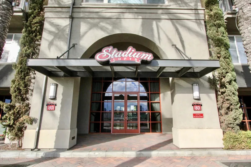 Nice Entrance view of Stadium Lofts wtih number in Anaheim
