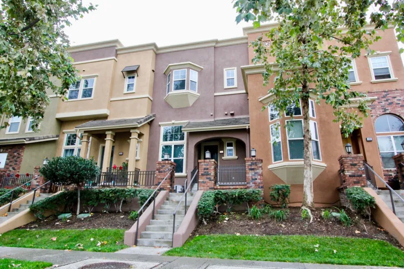 THE BEAUTIFUL HOUSE IN THE DOMAIN WITH THE UPSTAIRS, GRASSES, PLANTS, TREES