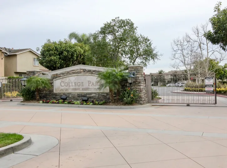 A clear view of the College Park entrance with its sign located at Buena Park, CA