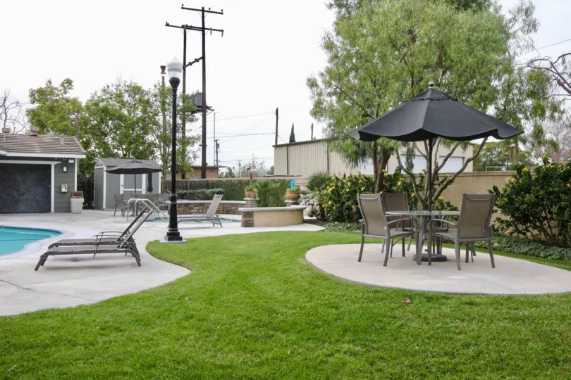 THIS IMAGE SHOWS THE LAWN WITH SWIMMING POOL, CHAIRS, LOT OF TREES PLANTS ARE THERE IN COLLEGE PARK