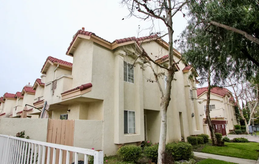 Both the sides of the houses in summer hill has tall trees, meadows with bushes