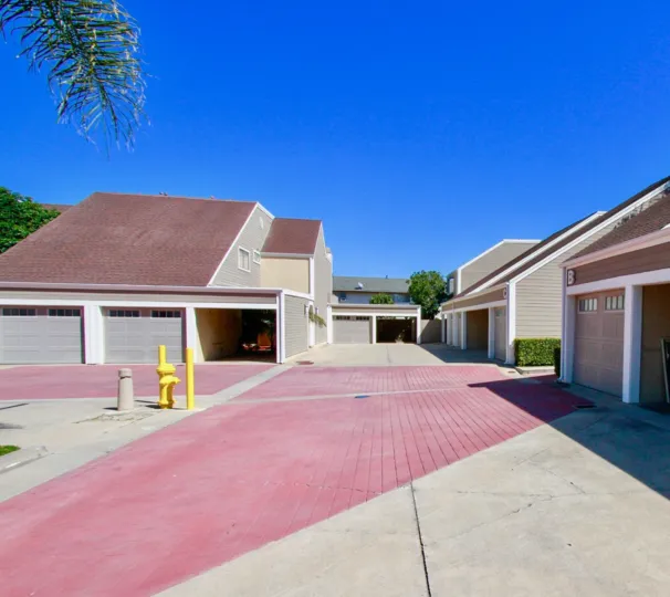 Town Home complexes with garages on a sunny day in Costa Mesa California