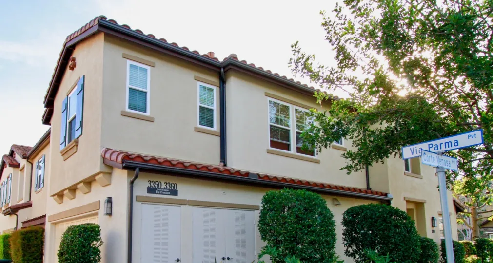Sunset over apartments in the Laurels at Providence Ranch Community, Costa Mesa. California