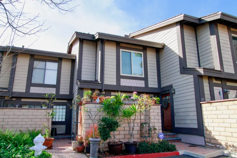 A beautiful house in the mesa bluffs with trees and plants and also with huge buildings with clean street.