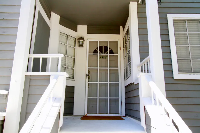 Beautiful entrance view with steps in a modern built villa of Newport Landing in Costa Mesa