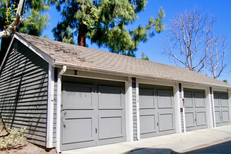 Beautiful blue storage units within the community of Newport Landing in Costa Mesa, California