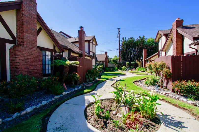 Picadilly Terrace community garden view in Costa Mesa, CA