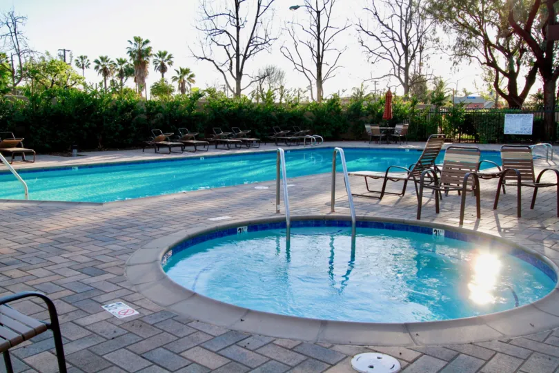 the clear water in the pools of the Sommerset community