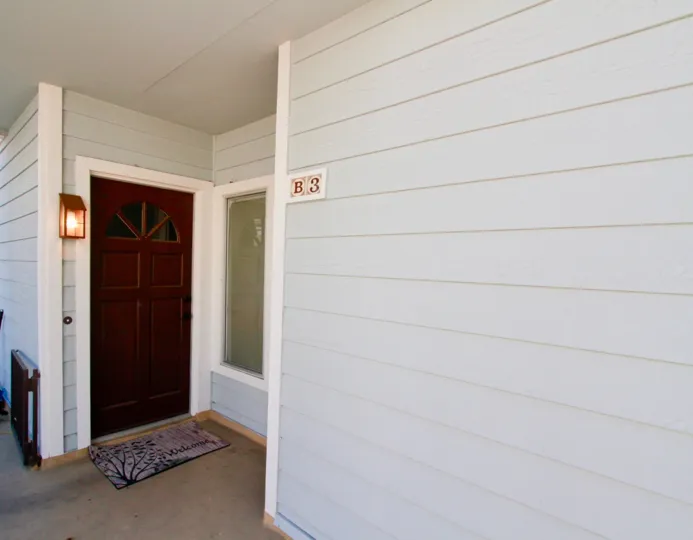 THE DOOR CLOSED IN THE HOUSE AND IT LOOK LIKE MAROON COLOR A MAT NEAR TO THE DOOR AND A LAMP ALSO AVAILABLE AT THE HOUSE.