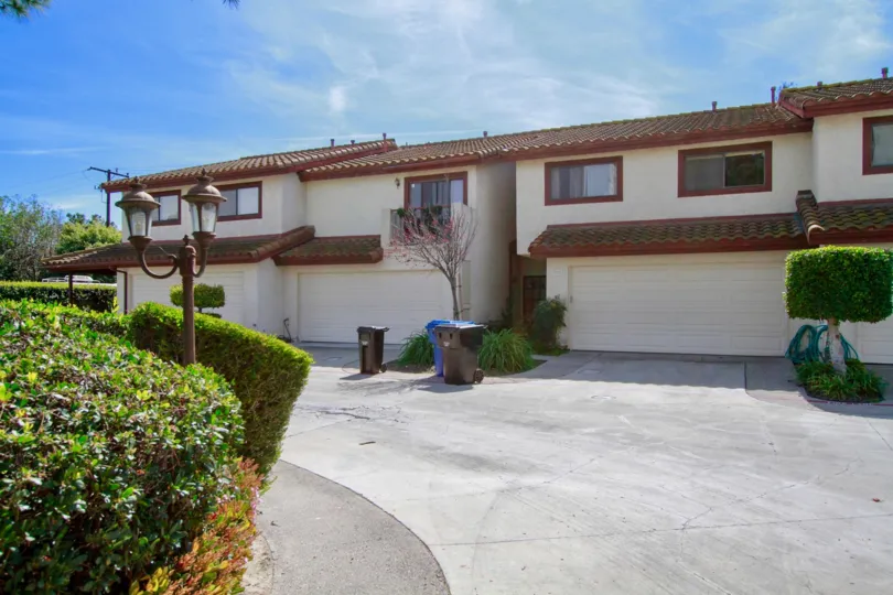 Palm Park Cypress California linear model buildings with two floors and dark trees
