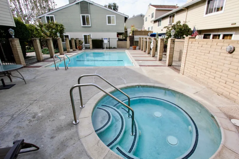 A sunny day in the Golden Lantern Villas with two swimming pools.
