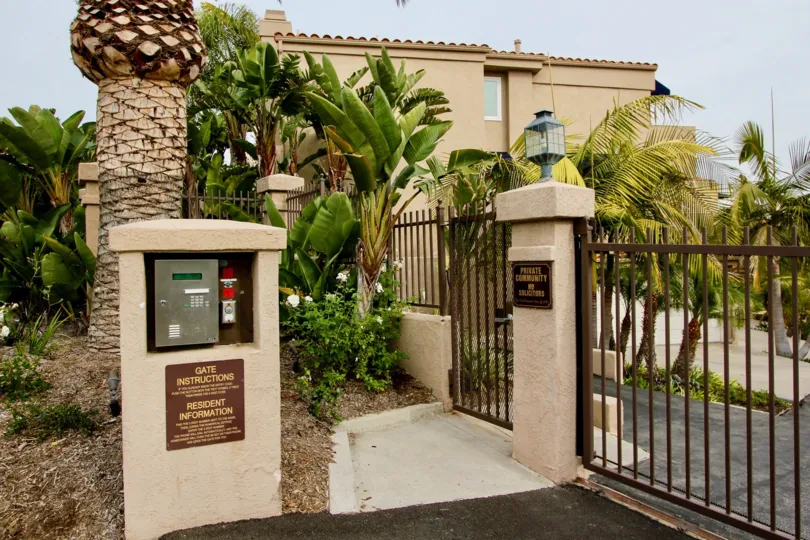 Side gate with decorative plant in Point Vista community, Dana Point, CA