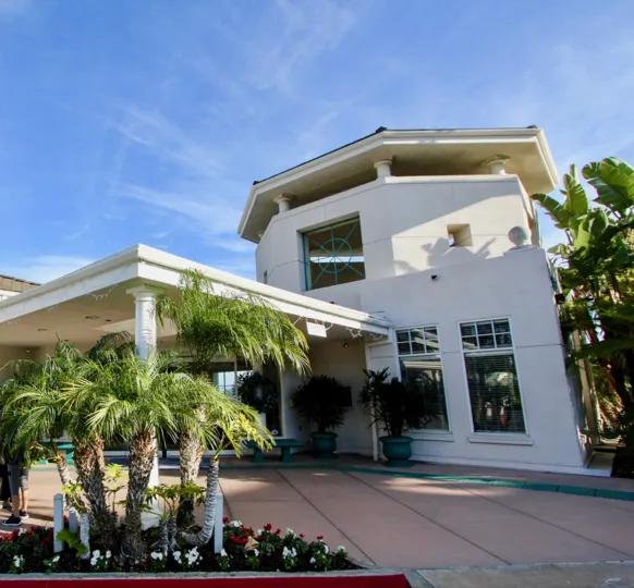 An octagon shaped building in The Fountains at Sea Bluffs in Dana Point CA