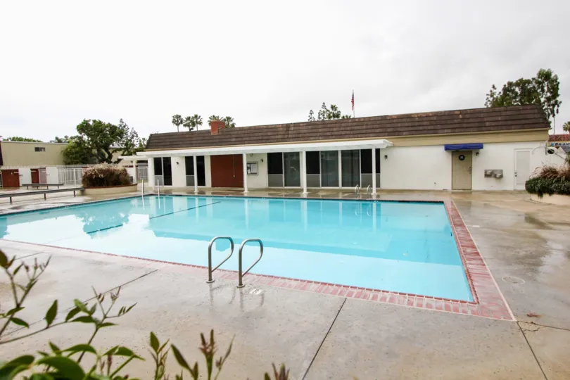 Chateau Blanc Fountain Valley California linear model resort with good swimming pool