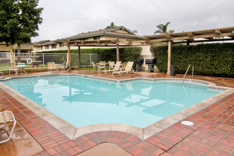 Fountain Crest Valley California good roofing model and unique flooring tiles in a swimming pool side