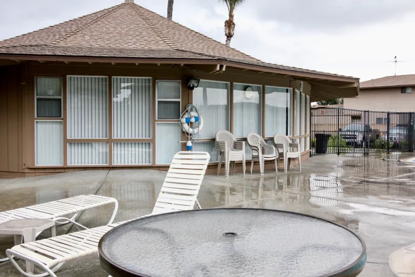 Fountain Plaza Fountain Valley California marvellous chocolate colored hut like structure with long relax chairs