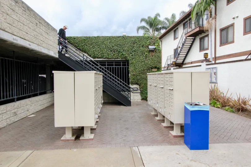 Four rows of mailboxes located in the Los Caballeros community.