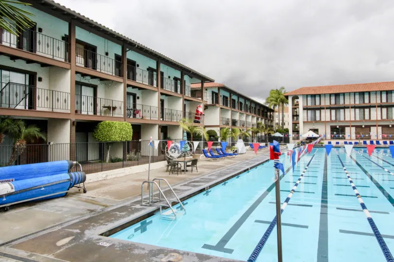 The rainy day in the Los Caballeros with swimming pool and chairs