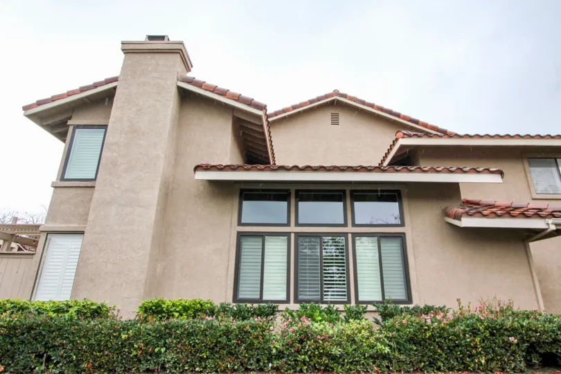 Mariposa Fountain Valley California grid shape building with hut roofing model painted in brown