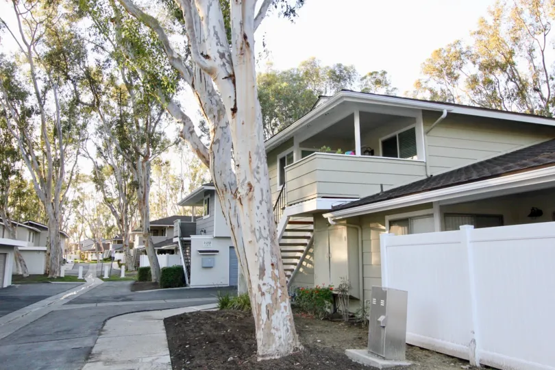 Homes in the Coyote Hills Bluffs community with sidewalks and staircases.