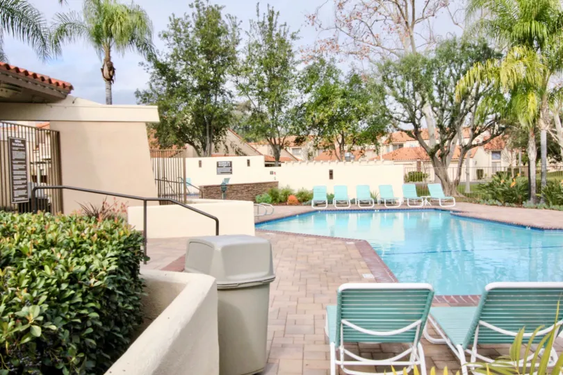 A cloudy day by the Fairway Village pool in Fullerton, California