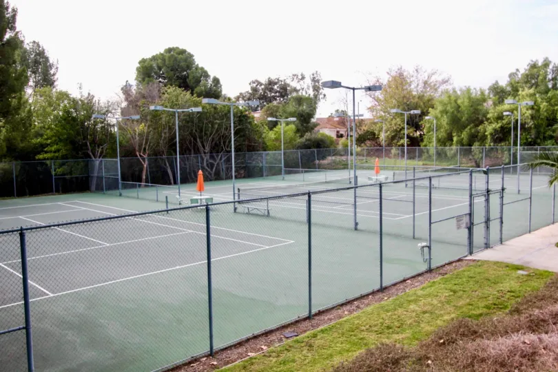 A sunny day in Fullerton California with tennis courts