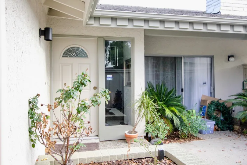 A small and cozy patio with rock gardens and plants at Orchard Lane in Fullerton CA