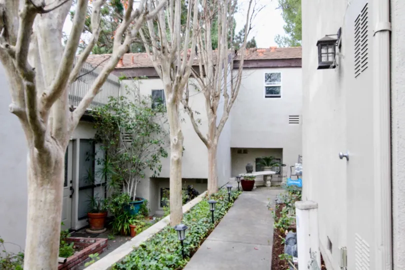 Park Vista Fullerton California with nice surrounding of plants and trees mildly color building