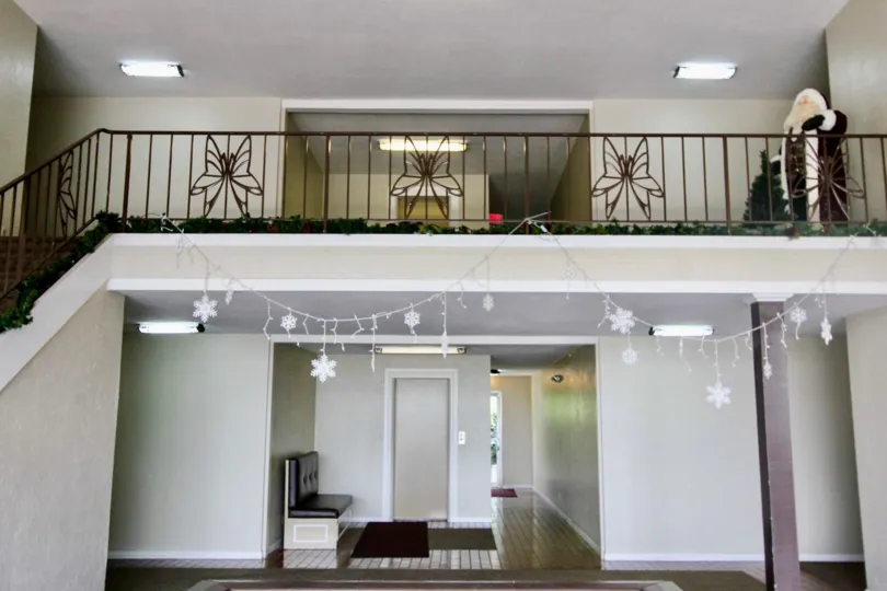 Shadow Lane Fullerton California decorated for christmas eve with santa claus and modern lighting