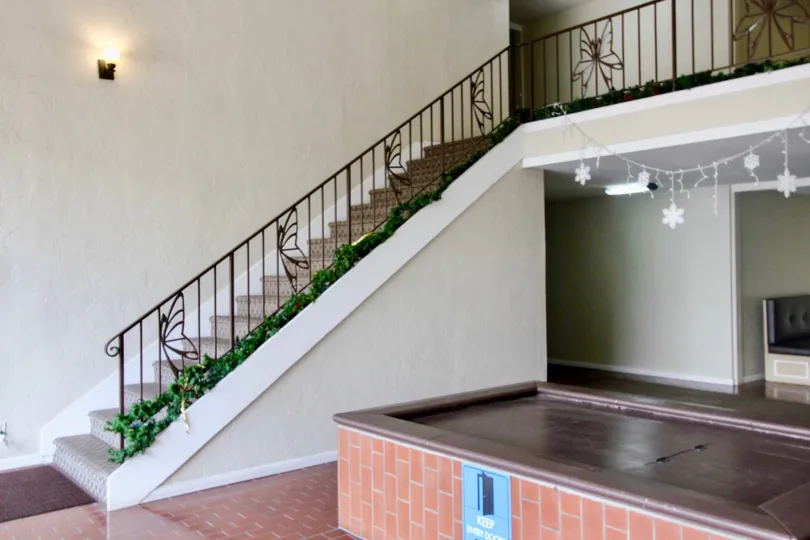 Shadow Lane Fullerton California have lightings, grass in steps, brick design flooring, model lights hang in wall