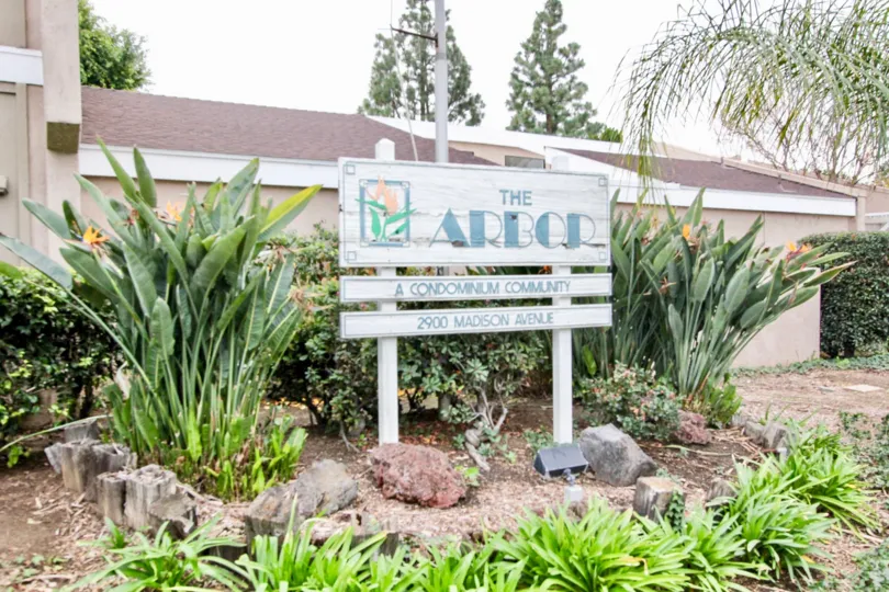 The Arbor Fullerton California with linear walls decorates, sign boards, long dark plants and trees