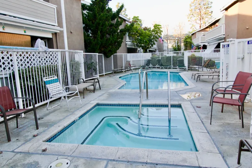 A pool and jacuzzi complex in an apartment complex locate in the Brookhaven Circle area of Garden Grove, California.