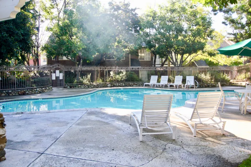 Sparkling blue water in the swimming pool in the Lake Grove community.