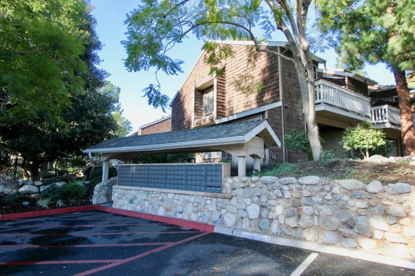 A parking lot outside a two story apartment at Lake Grove, in Garden Grove, California.