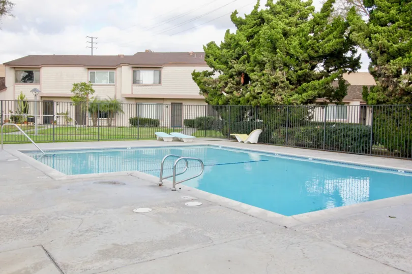 Overlooking the pool at New Brookdale apartments in Garden Grove, CA