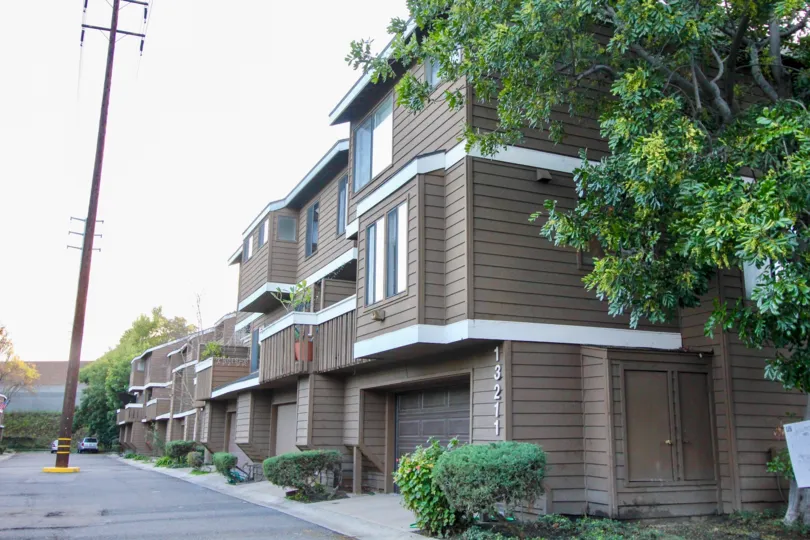 Outside of the 3-story apartments of The Villas at Garden Grove, California