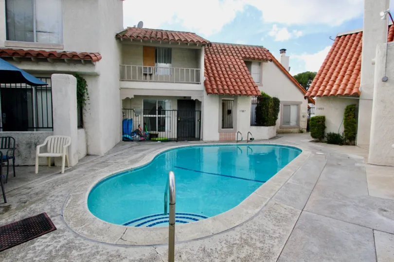 A Spanish-style apartment and pool in the Wes-Grove area of Garden Grove, California.