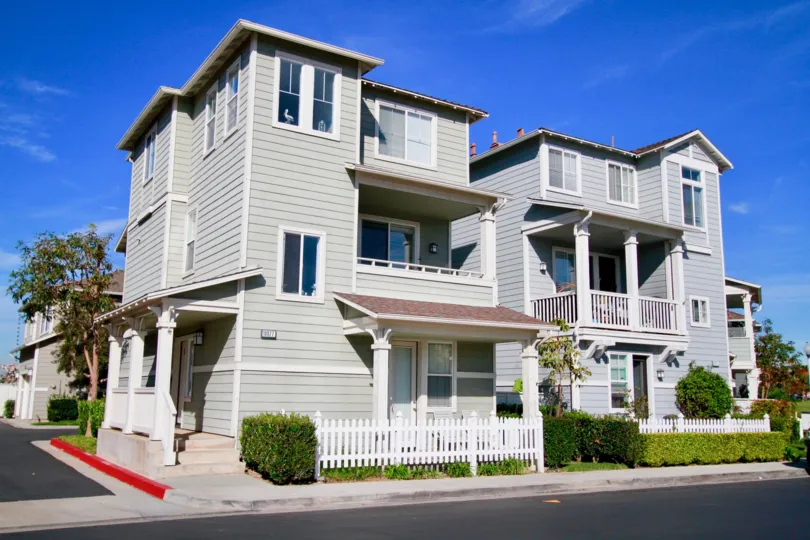 Nice sky view of villa with first floor and road point in Cape Ann in Huntington Beach