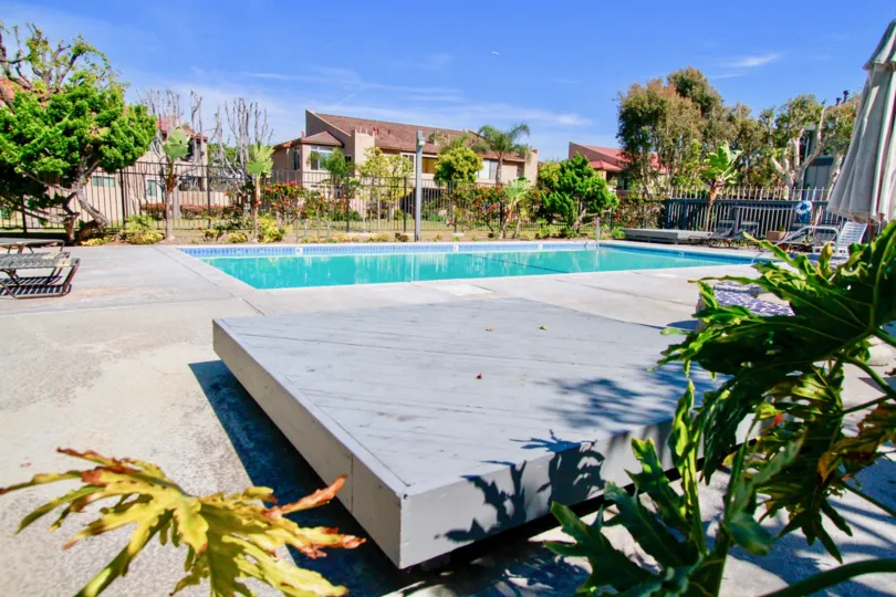 an empty pool in the harboring villas in the city of hungton beach, CA